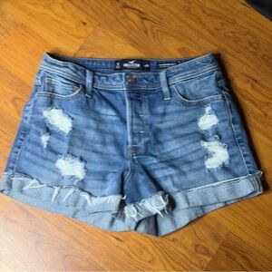 Hollister High Rise Mom Shorts 3" Blue Jean 29 Short Denim Distress 9 Women's